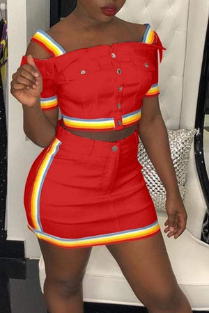 Chic Buttons Design Skirt Set - VogueRegion