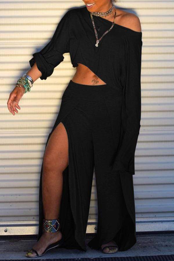 Trendy Side High Slit Pants Set - VogueRegion