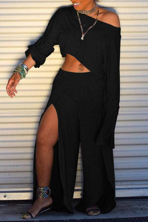 Trendy Side High Slit Pants Set - VogueRegion