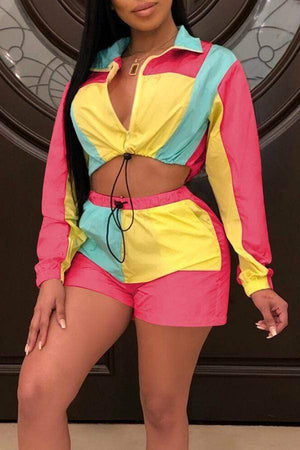 Casual Patchwork Shorts Set - VogueRegion