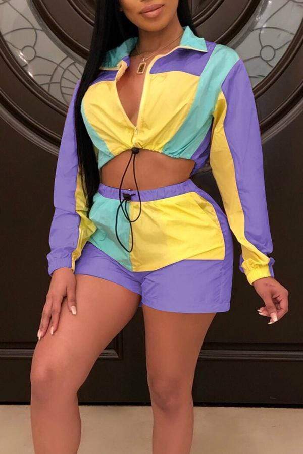 Casual Patchwork Shorts Set - VogueRegion