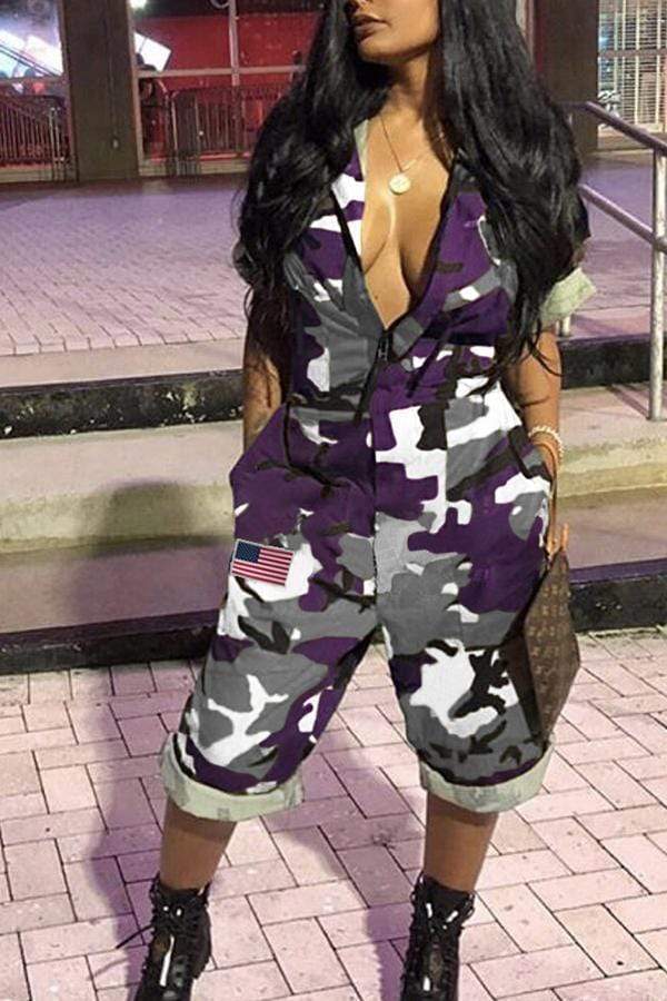 VogueRegion Euramerican Camouflage Printed One-piece Jumpsuit - VogueRegion