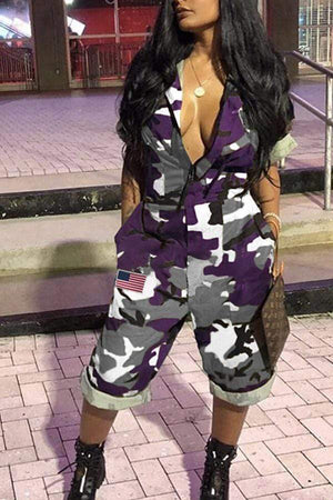 VogueRegion Euramerican Camouflage Printed One-piece Jumpsuit - VogueRegion