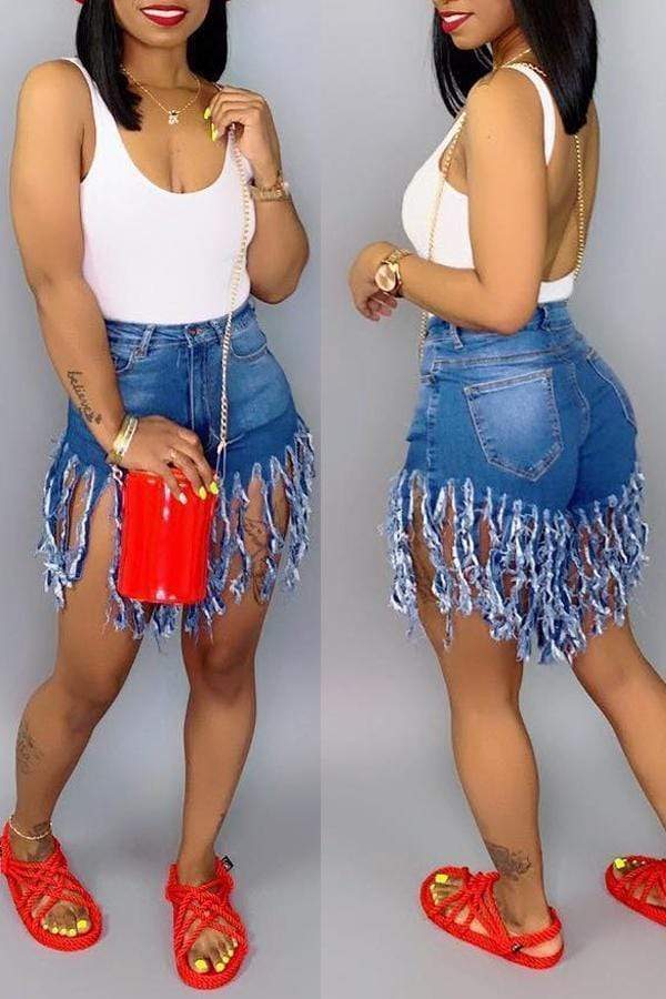 VogueRegion Casual Tassel Design Jeans - VogueRegion
