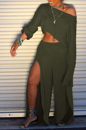 Trendy Side High Slit Pants Set - VogueRegion