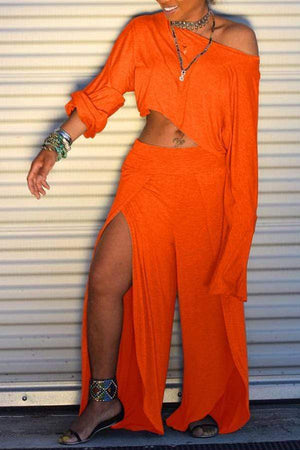 Trendy Side High Slit Pants Set - VogueRegion