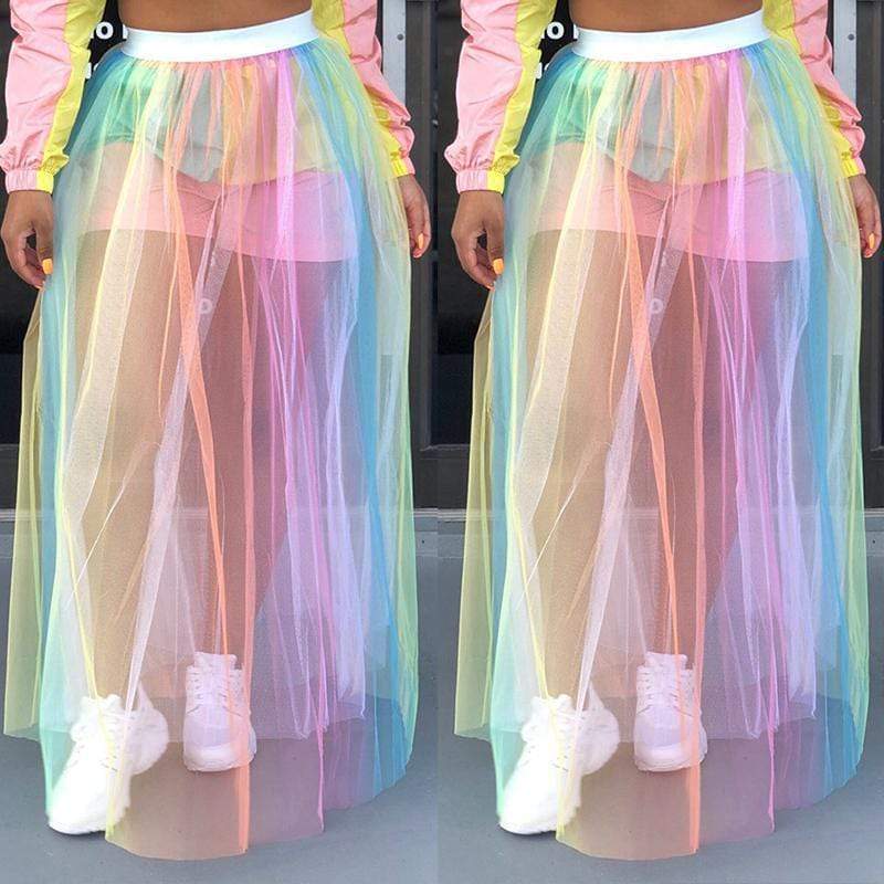 VogueRegion Bohemian Mesh Patchwork Floor Length A Line Skirt - VogueRegion