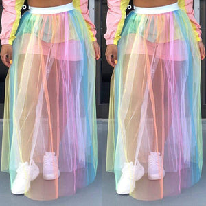 VogueRegion Bohemian Mesh Patchwork Floor Length A Line Skirt - VogueRegion