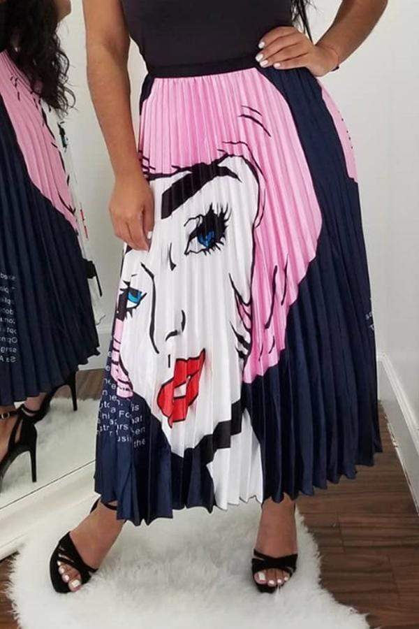 Sweet Portrait Printed Ankle Length Skirts