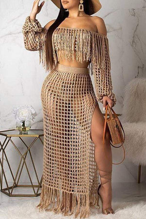 Hollow-out Tassel Design Skirt Set(Cover-up) - VogueRegion