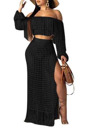 Hollow-out Tassel Design Skirt Set(Cover-up) - VogueRegion