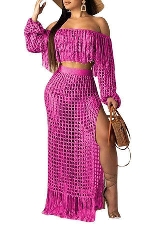 Hollow-out Tassel Design Skirt Set(Cover-up) - VogueRegion