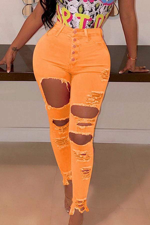 VogueRegion Casual High Waist Broken Holes Jeans - VogueRegion