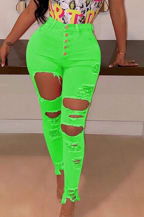 VogueRegion Casual High Waist Broken Holes Jeans - VogueRegion