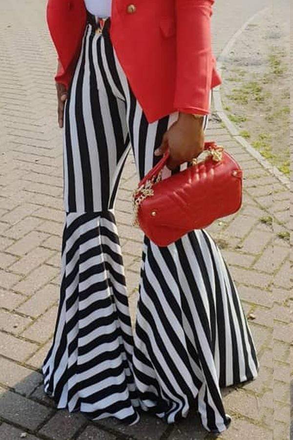 Fashion High Elastic Striped Pants