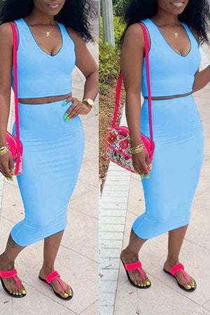 Casual Sleeveless Skirt Set - VogueRegion