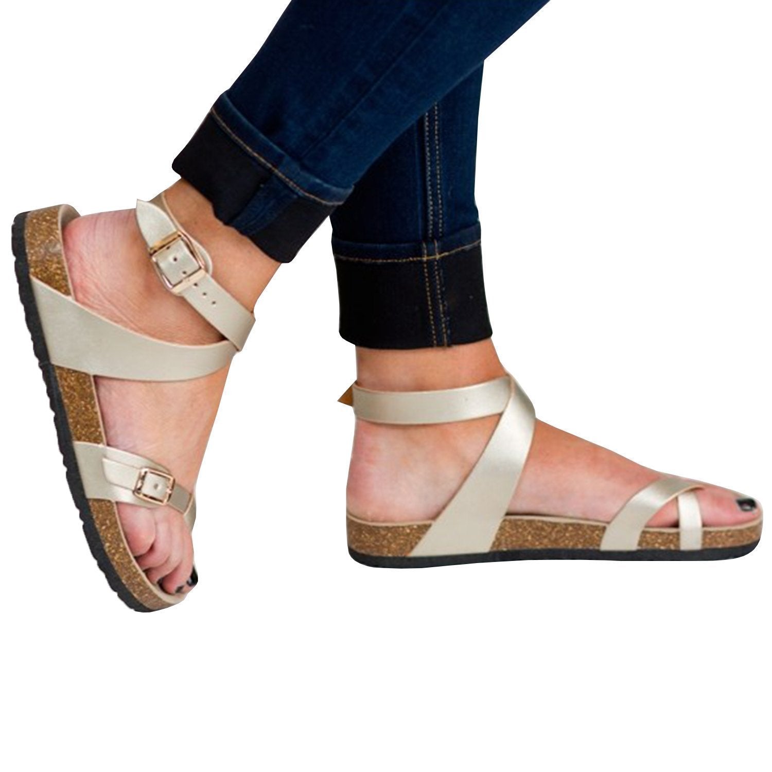 Roman Sandals Buckle Peep-toe Flats