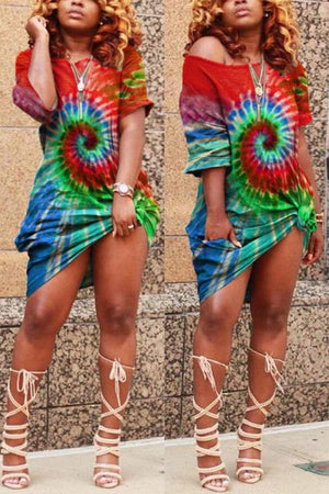 Casual Print Off Shoulder Loose Dress