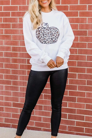 Halloween Leopard Pumpkin Graphic Sweatshirt