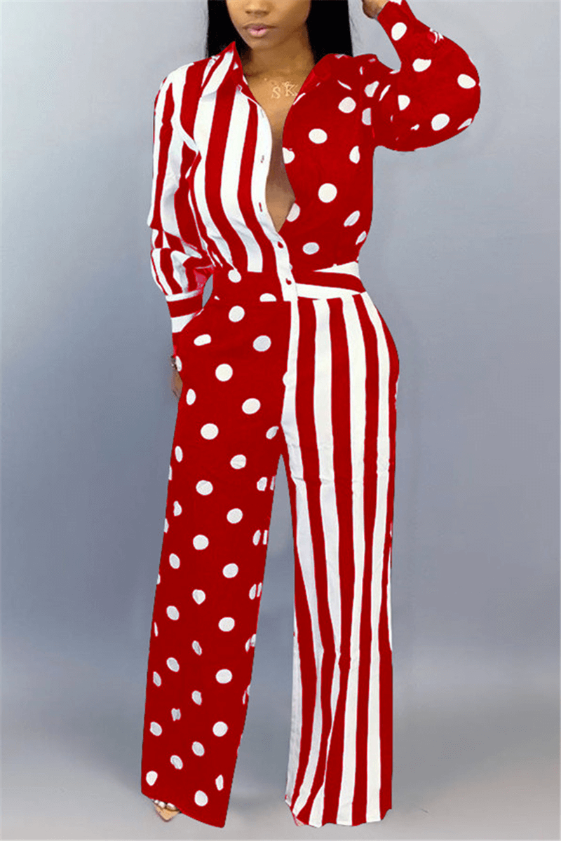 Fashion Casual Polka Dot Stripe Patchwork Jumpsuits