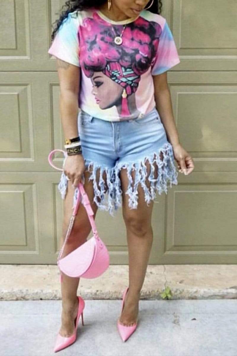 Stylish Casual Fringed Denim Shorts