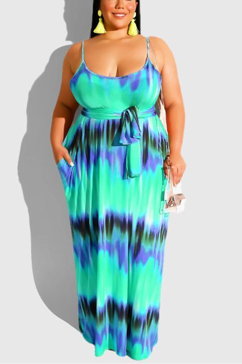 Sexy Tie-Dyed Print Sling Dress (With Belt)