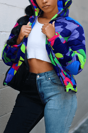 Bright Printed Turndown Collar Down Jacket