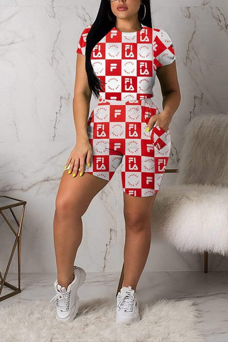 Letter Grid Printed Shorts Set