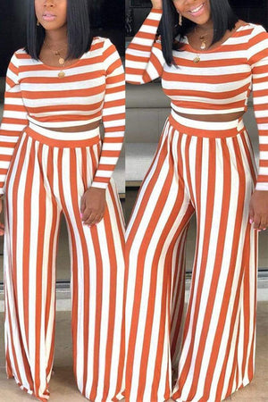 Fashion Casual Striped Two-Pieces Set