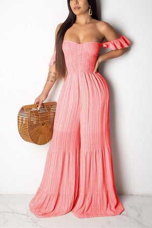 Fashion Sexy  Striped Print Pink Jumpsuit - VogueRegion