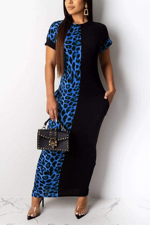 Leopard Print Bat Sleeve Stitching Dress