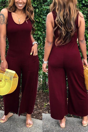 Sexy Round-Neck Sleeveless Wide-Leg Jumpsuit