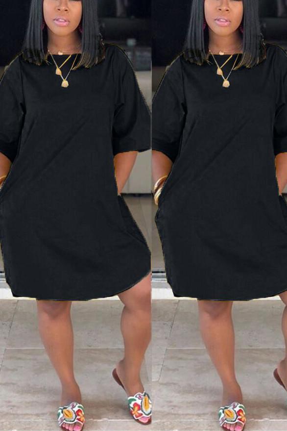 Fashion Short Sleeve Pocketed Dress