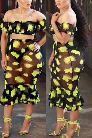 Sexy Printed Mesh Two-piece set - VogueRegion