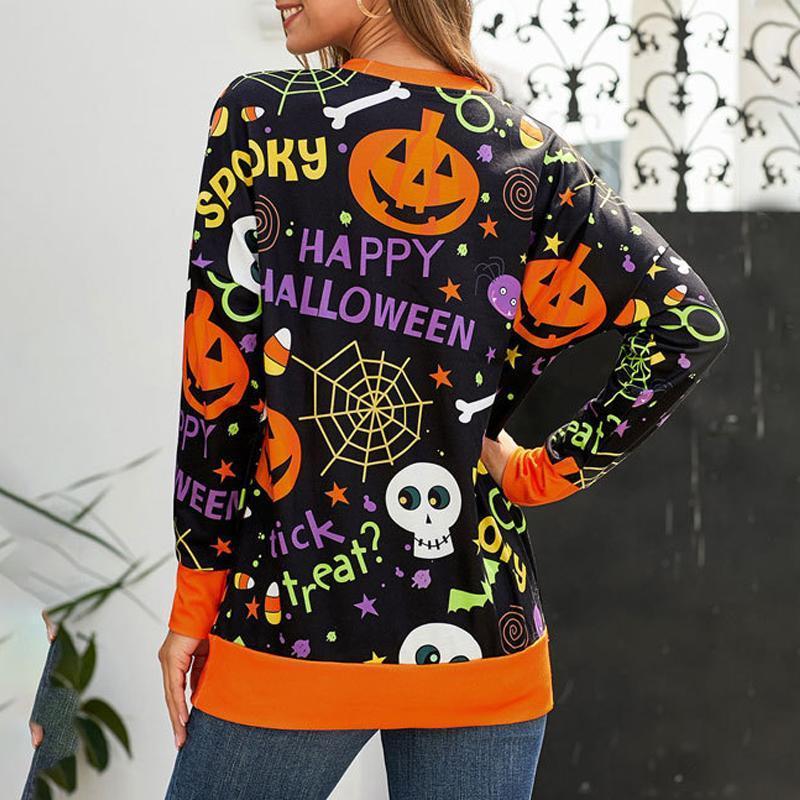 Halloween Cartoon Pumpkin Print Pullover Shirt