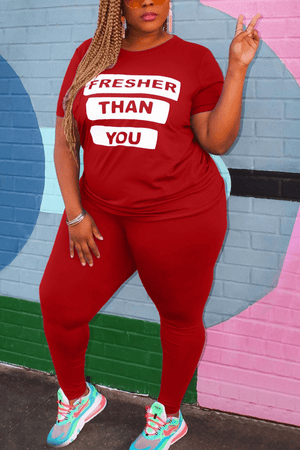 Fashion Plus Size Printed T-shirt Trousers Set