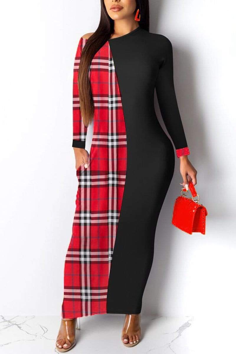 Fashion Plaid Print Stitching Dress