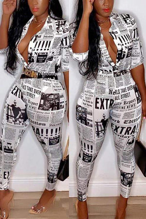 Fashion Casual Newspaper Print  Two-Pieces - VogueRegion