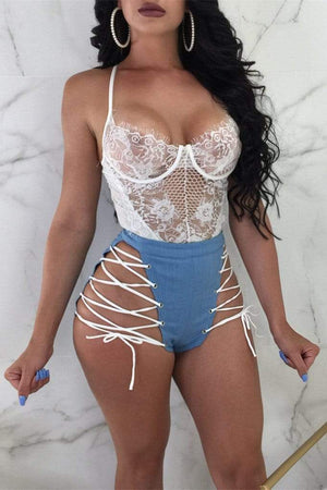 Fashion Sexy Bandage  Zipper Shorts