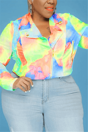 Fashion Casual Turndown Collar Regular Print Plus Size Top
