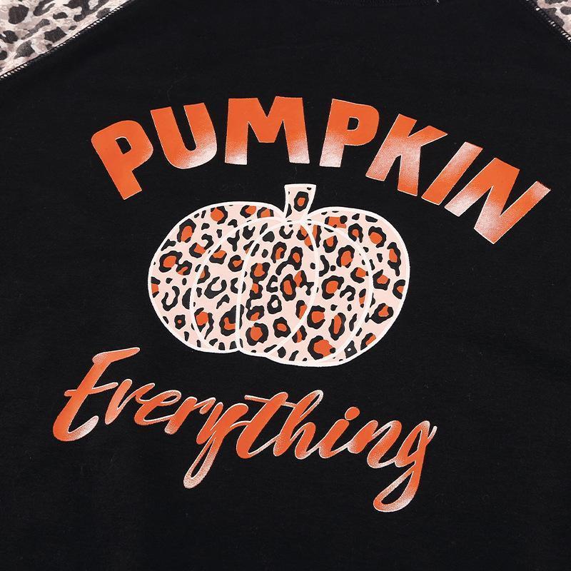 Halloween Leopard Pumpkin Print Stitching T-Shirt