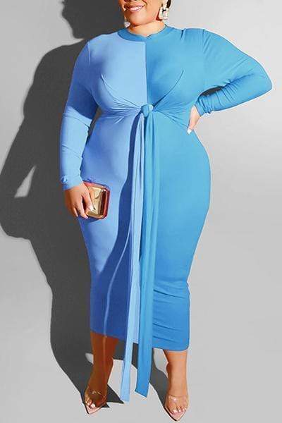 Plus Size Colorblock Laced Maxi Dress