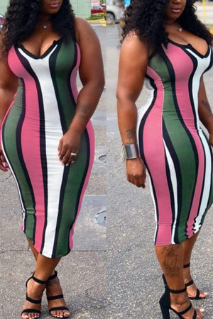 Sexy Deep V Strapless Stripe  Hip-Package Dress