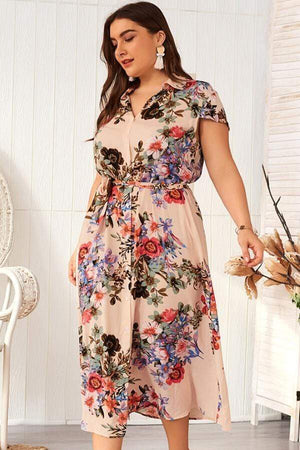 Stylish Flowers Print Shirt Dress