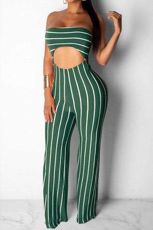 Sexy Nightclub Striped Navel Jumpsuit