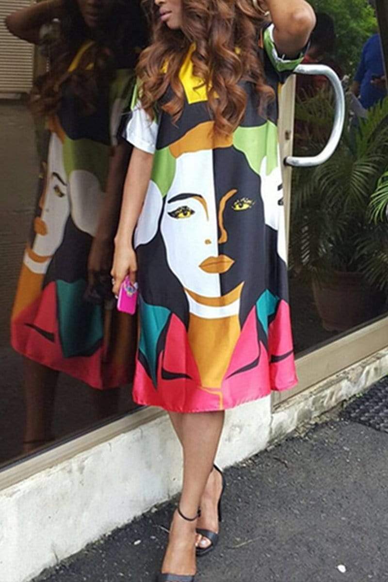 Fashion Printing Short Sleeve Loose Dress