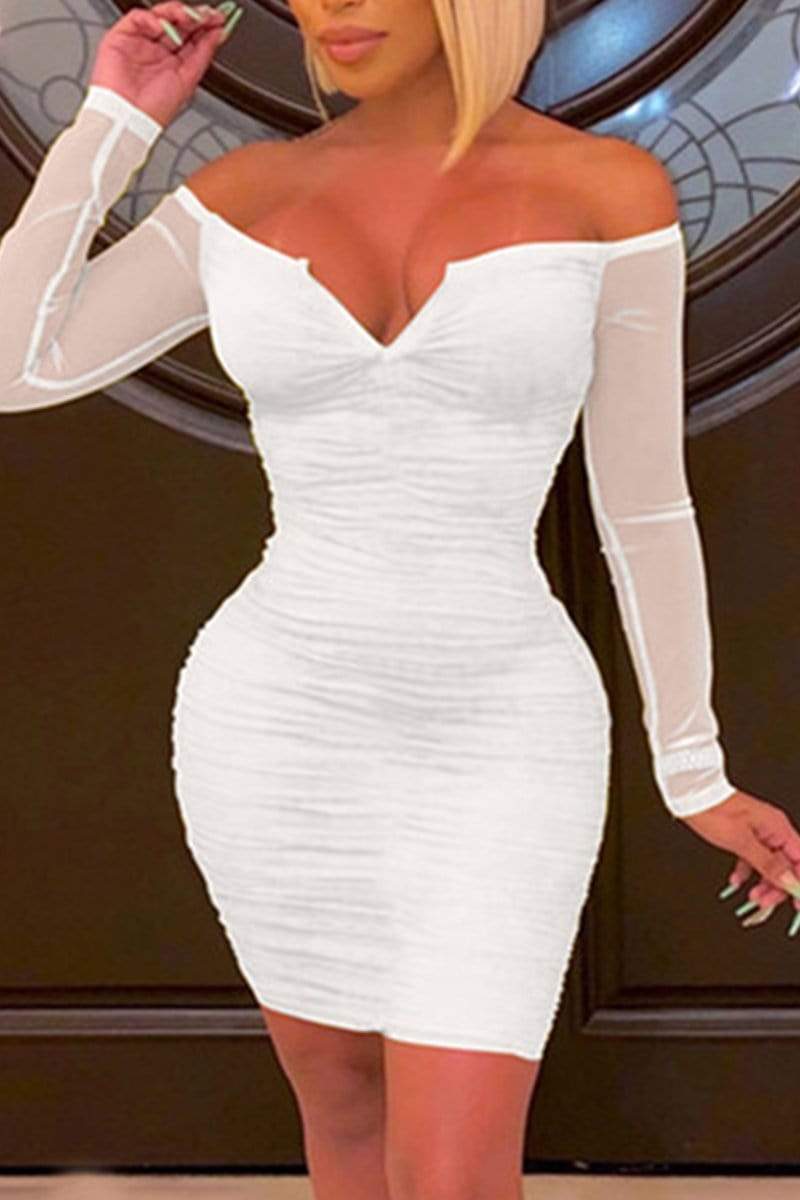 Sexy Mesh Zipper Off-Shoulder Dress