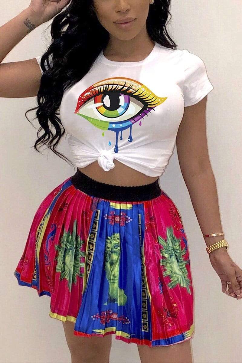 Fashion Round Neck Colorful Eye T-shirt - VogueRegion