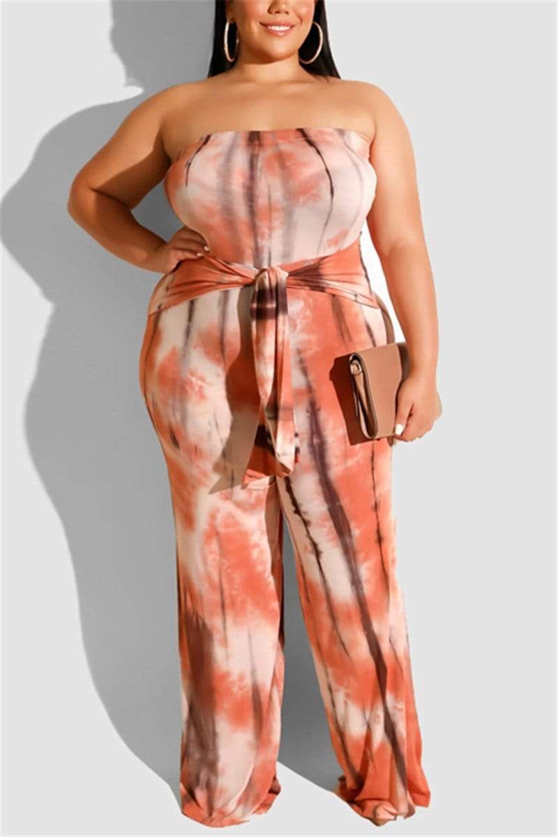 Sexy Tie-Dyed Wrapped Chest Large-Size Jumpsuit