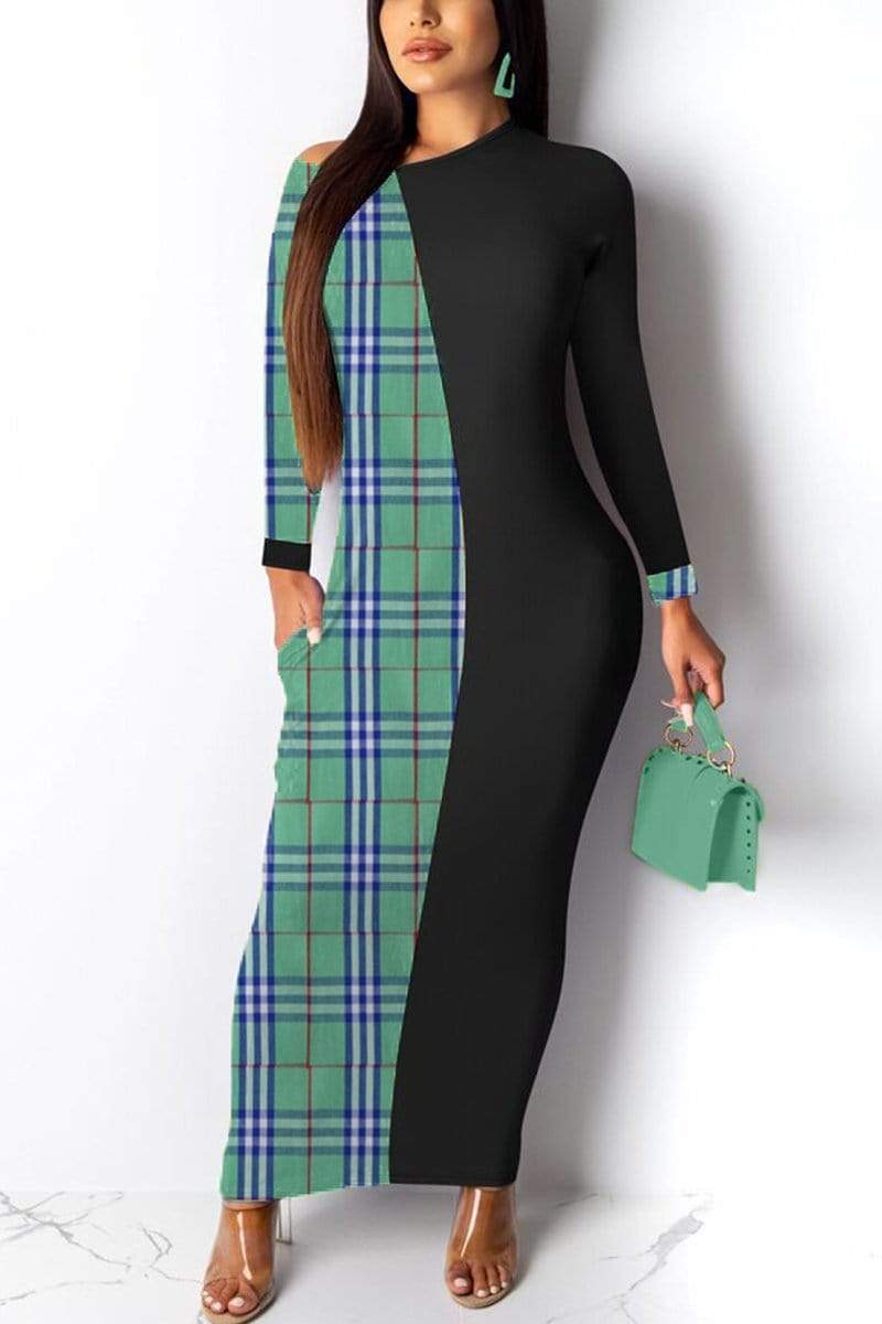 Fashion Plaid Print Stitching Dress